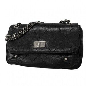 Chanel Shoulder Bag 2.55 Matelassé Chain Caviar Leather Black Women's